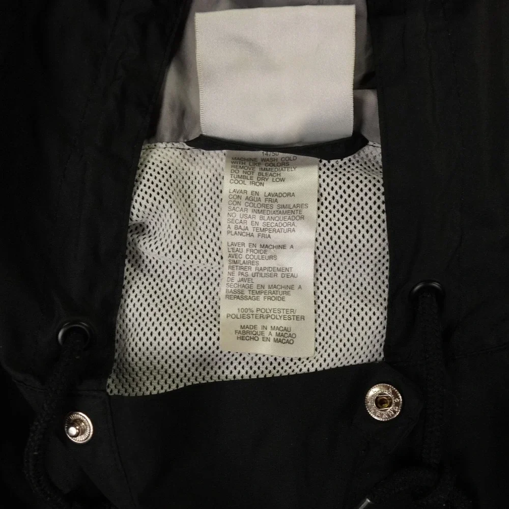 VTG Adidas Jacket Men Large Black Hooded 3 Stripe Logos Y2K Windbreaker Pullover